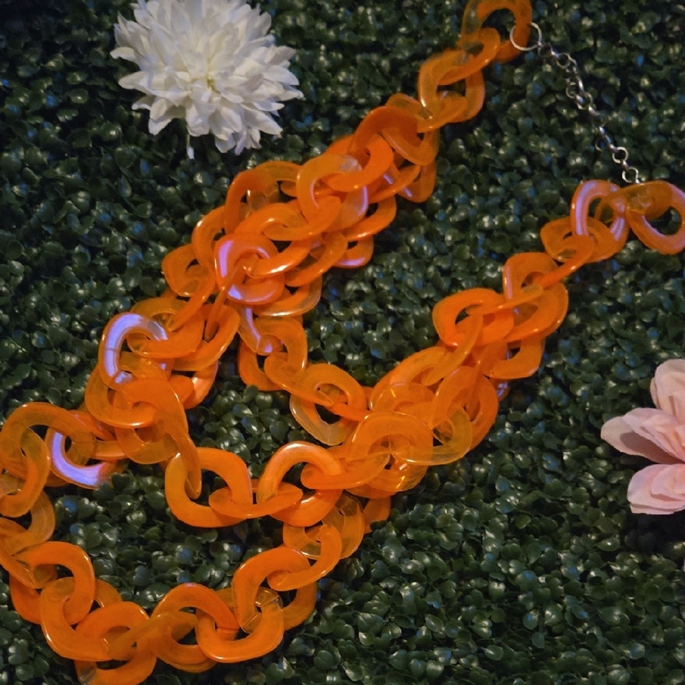 Vibrant Orange Chain Necklace